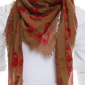 Alexander McQueen Tan and Red Skull Scarf